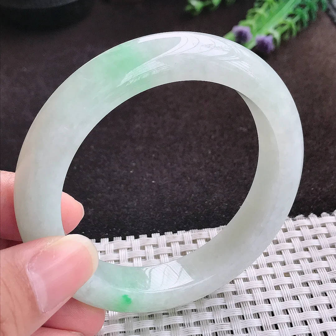 自然光57.8/12.7/9.7老坑冰润起胶冰晴手镯宽边翡翠玉镯手环