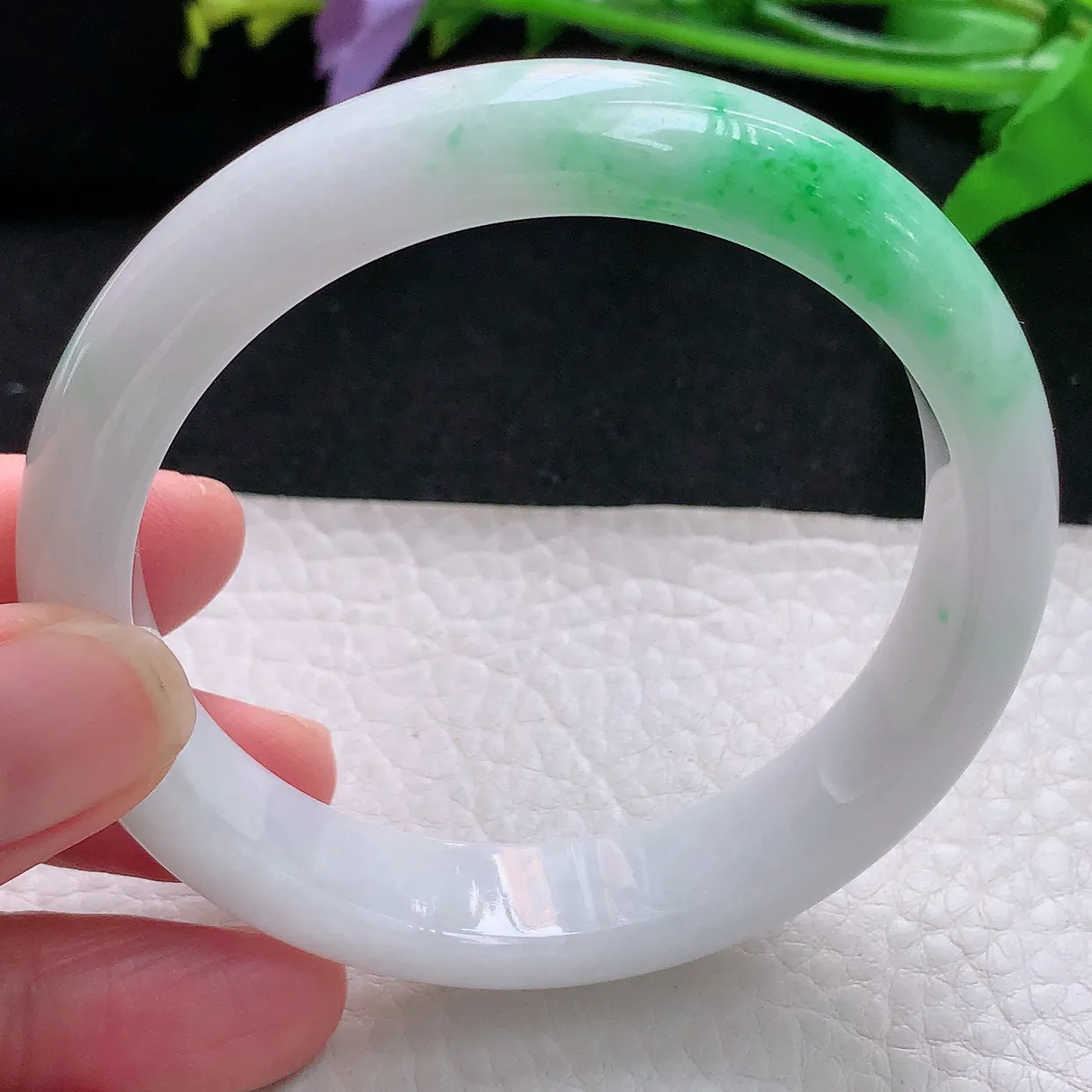 yh自然光58*12.6*7.5平安镯 天然缅甸翡翠飘阳绿宽边珠宝玉手镯 玉手环