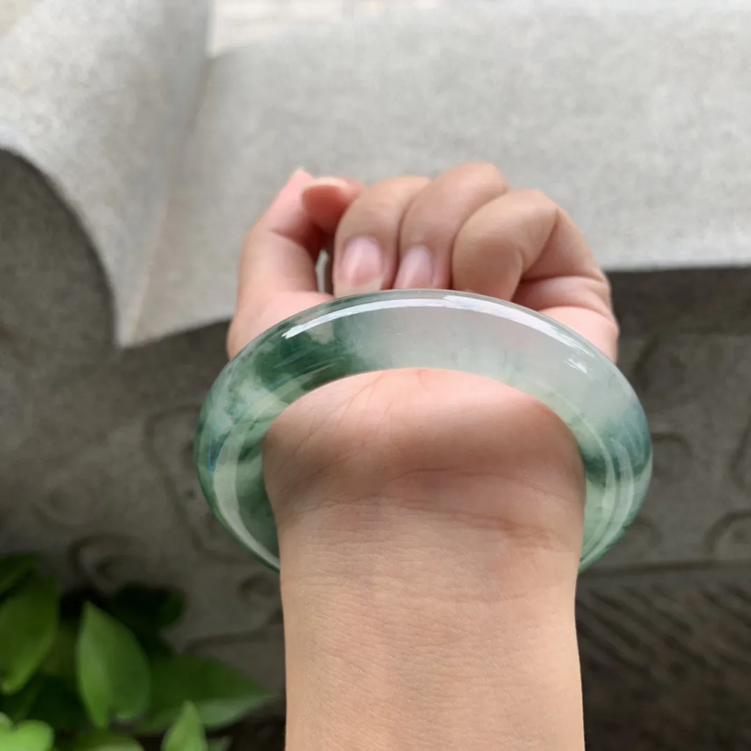 圈口 55-11.9【冰种飘花圆条手镯】圆条55 56可戴