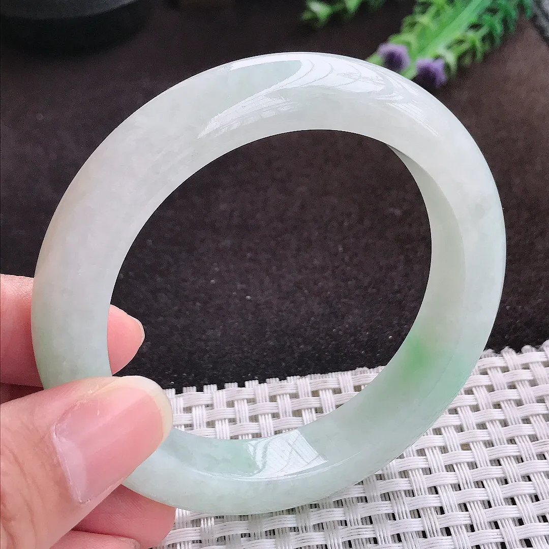 自然光57.8/12.7/9.7老坑冰润起胶冰晴手镯宽边翡翠玉镯手环