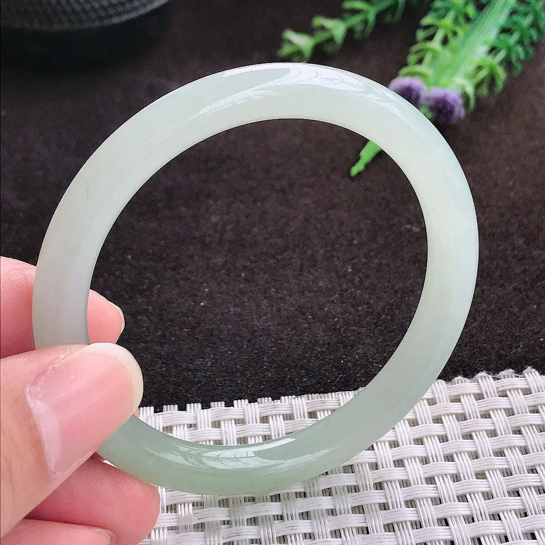 自然光53.5/7.6老坑冰润起胶冰晴叮当手镯圆条翡翠玉镯手环