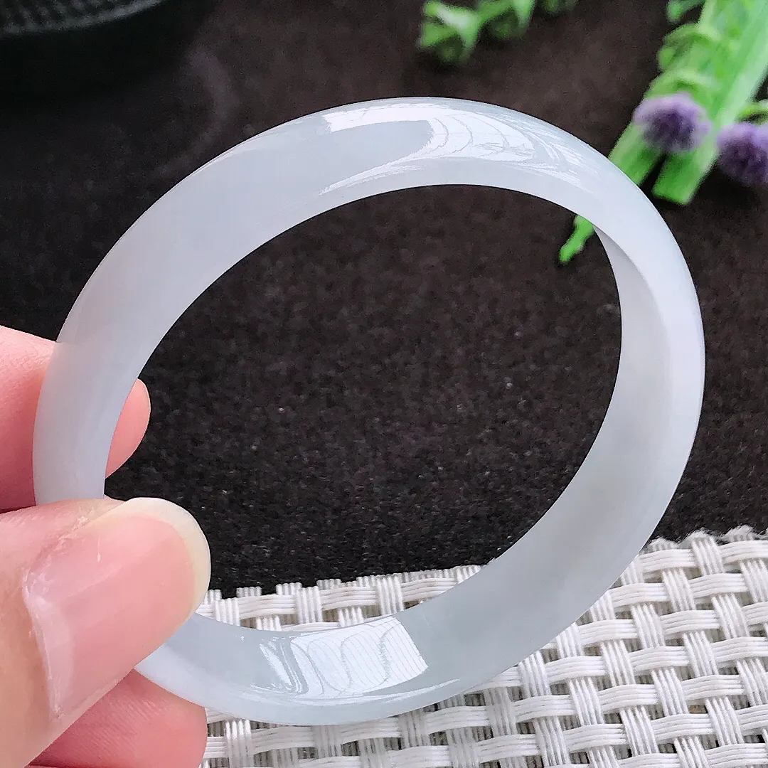 自然光51/11.3/4.8老坑秀气冰润白月光小圈口手镯宽边翡翠玉镯手环