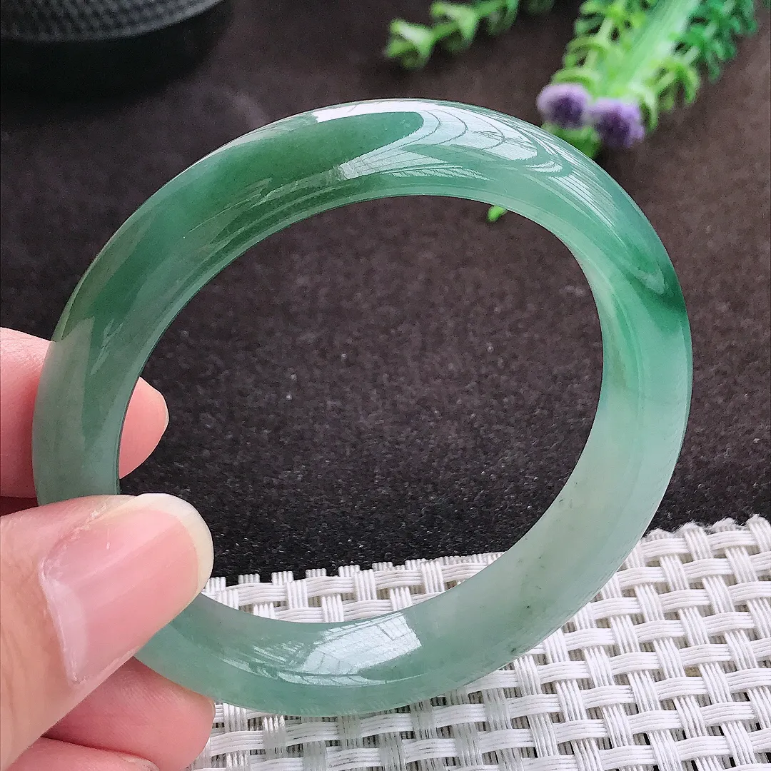 自然光53/11.6/7.9老坑冰胶水灵飘花手镯宽边翡翠玉镯手环