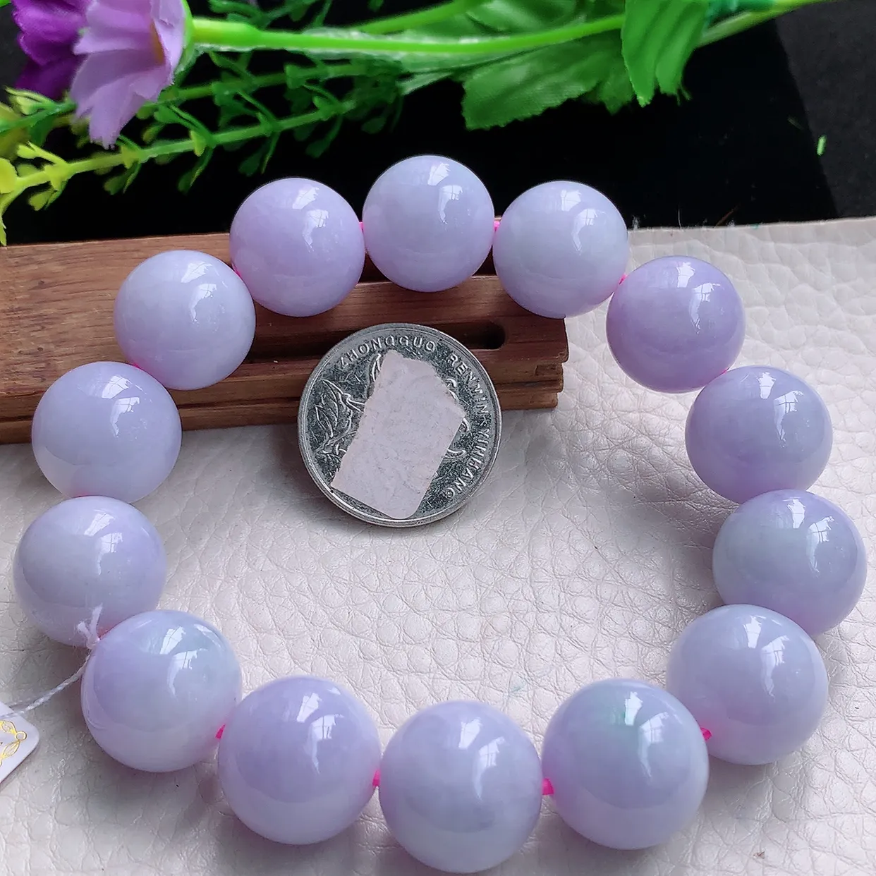 ss自然光16.3mm天然缅甸翡翠大颗粒高贵紫罗兰16.3mm圆珠玉手链