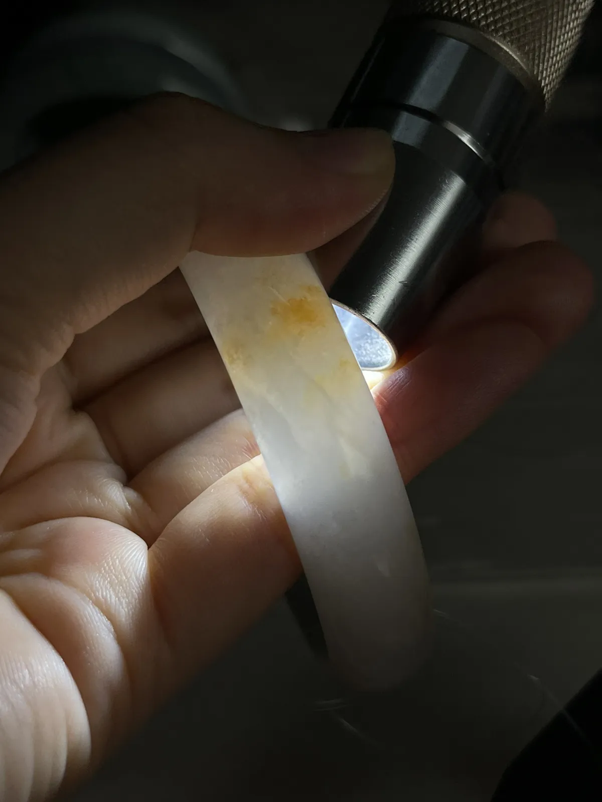 正圈58圈口，翡翠冰糯种黄加绿手镯