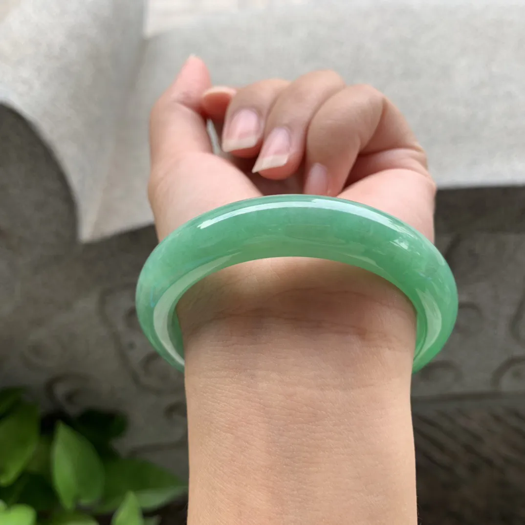 圈口54.2-12.2-8.7【满绿正圈手镯】正圈54 55可戴