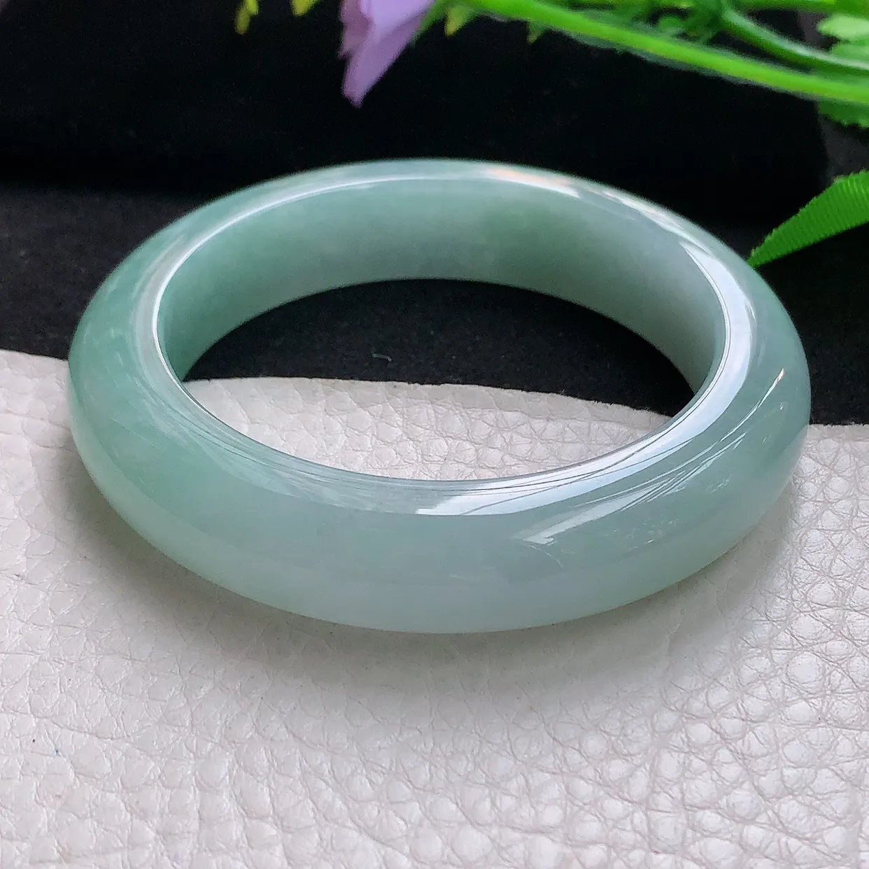 js自然光55.8*13.3*10.2平安镯 天然缅甸翡翠清新厚装正圈珠宝玉手镯