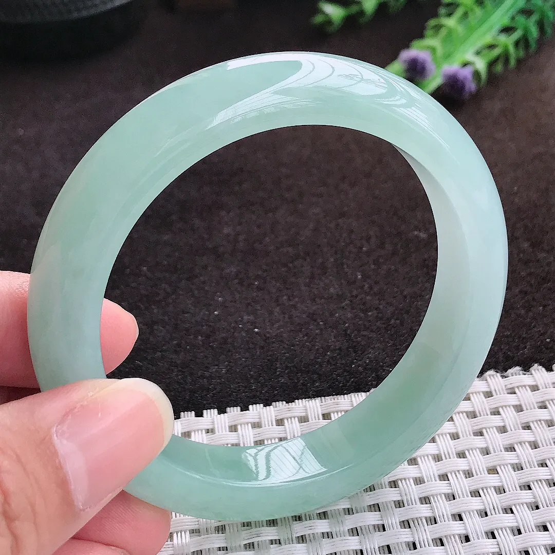 自然光56/12.3/9老坑冰胶水灵冰晴天空蓝手镯宽边翡翠玉镯手环