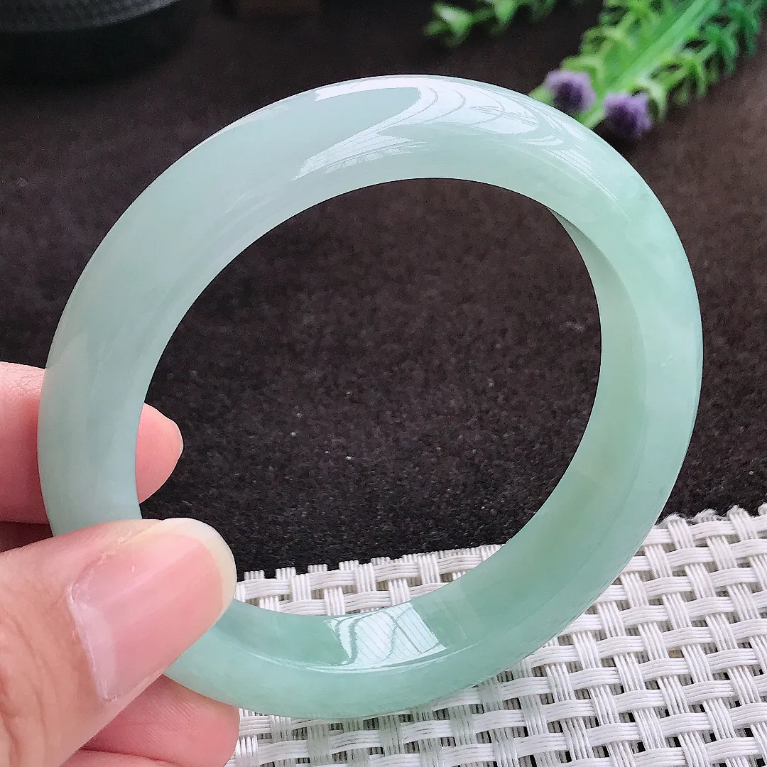 自然光56/12.3/9老坑冰胶水灵冰晴天空蓝手镯宽边翡翠玉镯手环