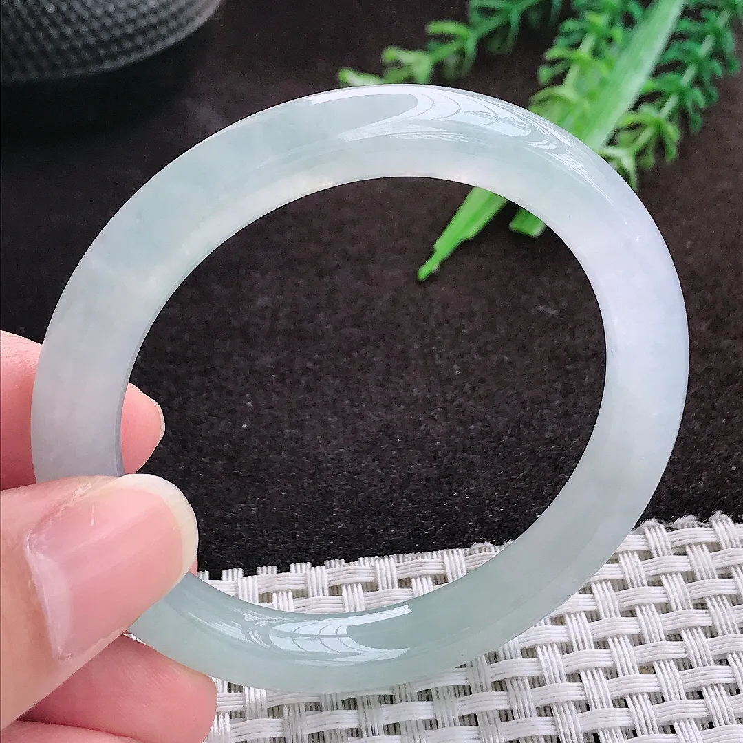 自然光51.5/8.6老坑冰透果冻胶冰晴圆条手镯翡翠玉镯手环小圈口