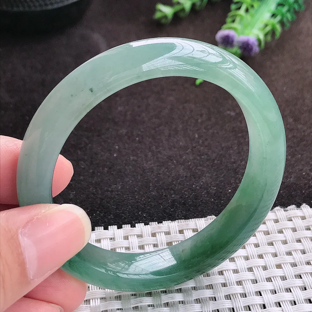 自然光53/11.6/7.9老坑冰胶水灵飘花手镯宽边翡翠玉镯手环