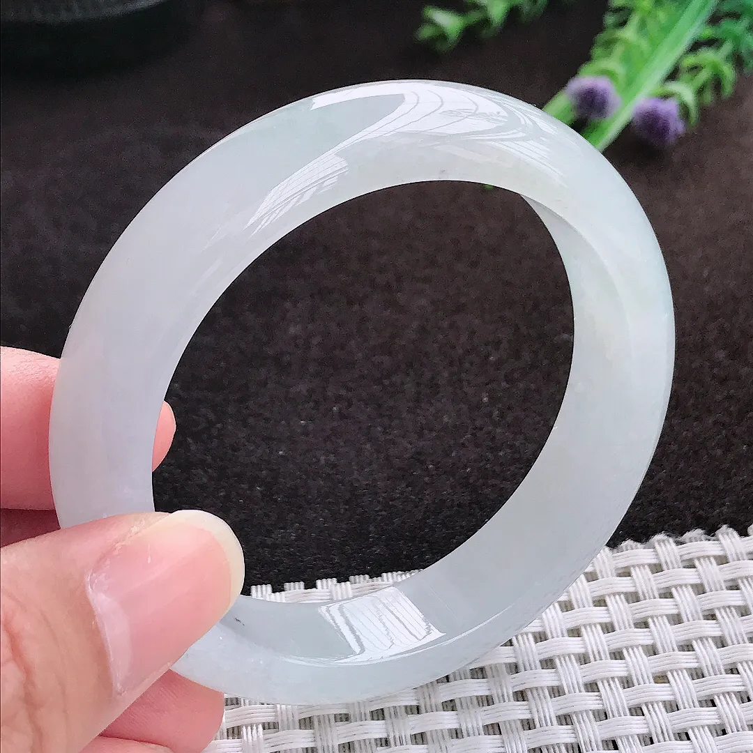 自然光54.5/13.3/8.4老坑冰透果冻胶白冰手镯宽边翡翠玉镯手环