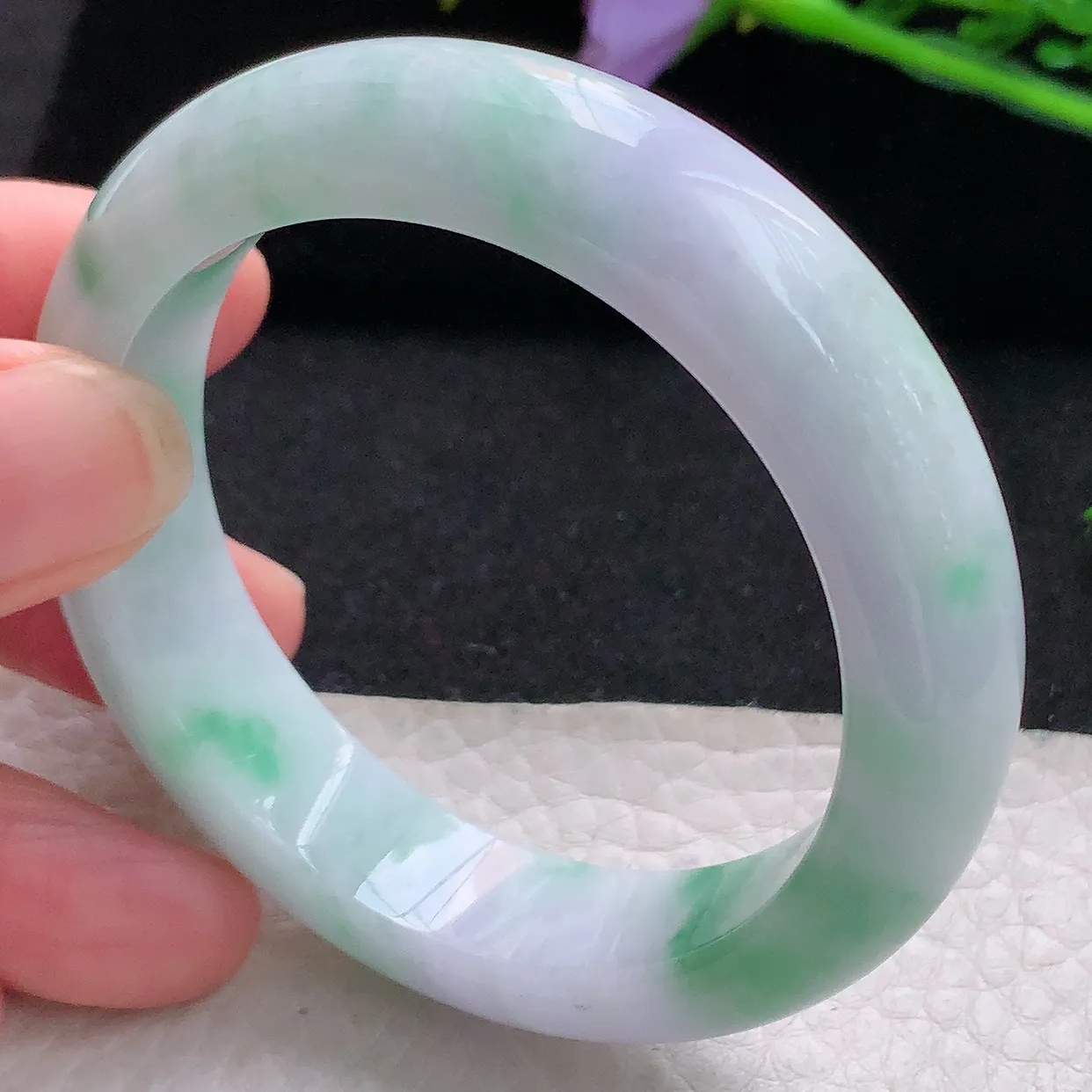 xh小圈口51*13.3*8.3平安镯 天然缅甸翡翠秀气春带彩正圈珠宝玉手镯