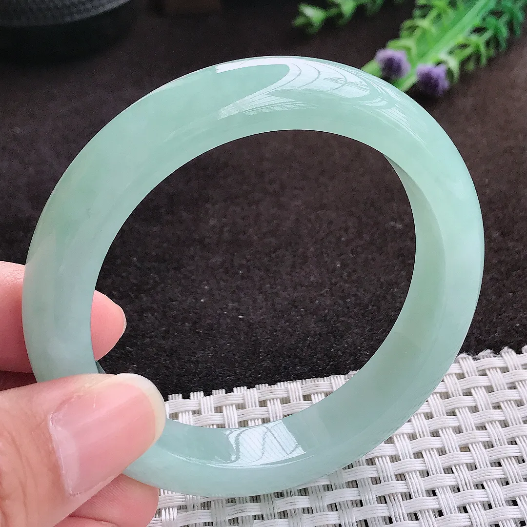 自然光56/12.3/9老坑冰胶水灵冰晴天空蓝手镯宽边翡翠玉镯手环