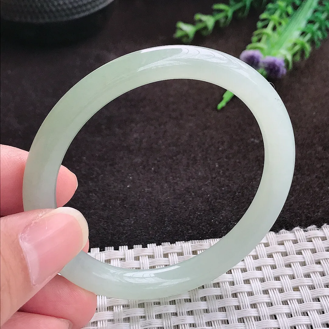 自然光53.5/7.6老坑冰润起胶冰晴叮当手镯圆条翡翠玉镯手环
