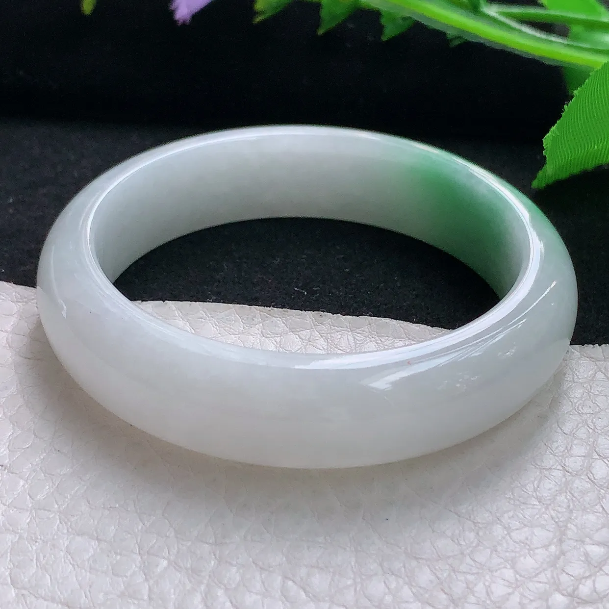 yh小圈口51.5*13.5*7.5平安镯 天然缅甸翡翠秀气飘绿宽边珠宝玉手镯 玉手环