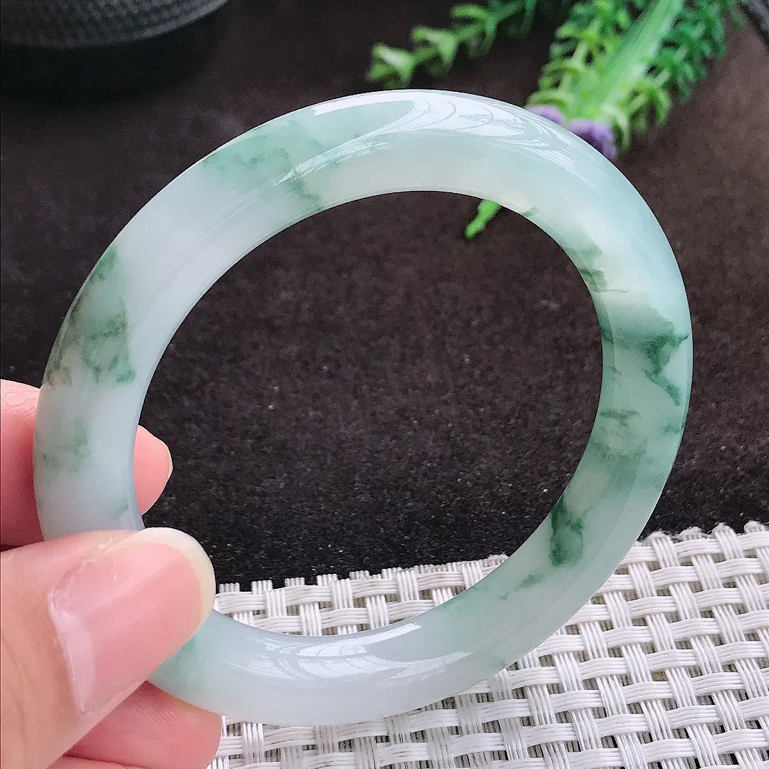 自然光53/9.6老坑冰胶果冻冰飘花圆条手镯翡翠玉镯手环