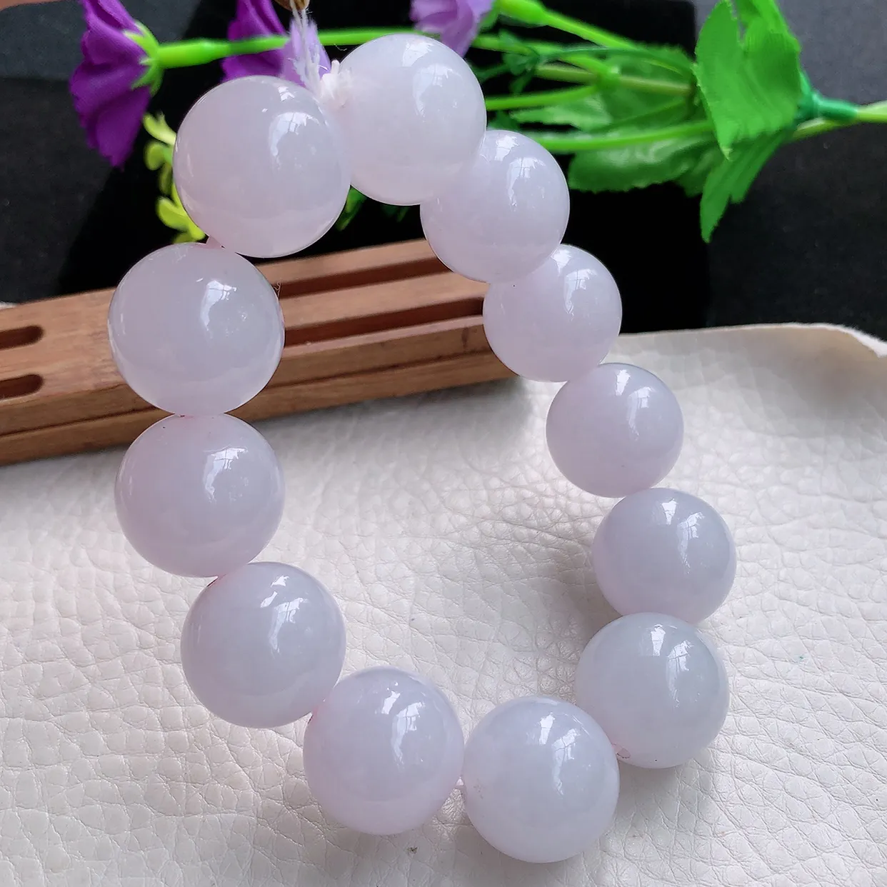 ss自然光18.8mm天然缅甸翡翠冰紫大颗粒18.8mm圆珠玉手链 玉手串