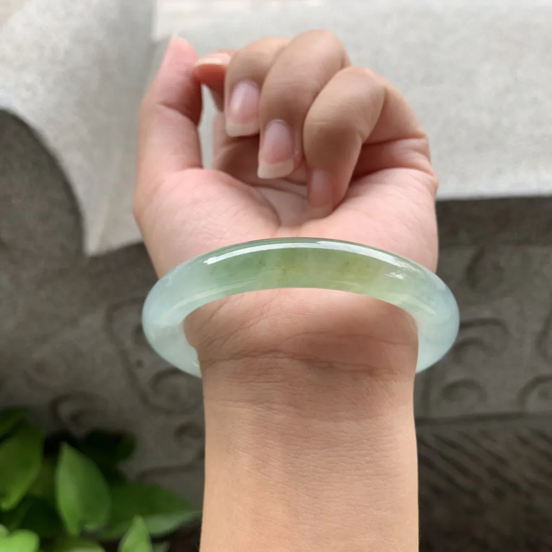 圈口 54.8-9.8  【冰种黄翡圆条手镯】圆条54 55可戴