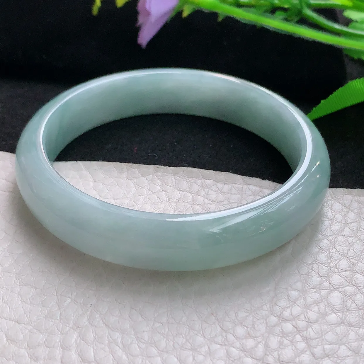 js自然光59*12.8*7.2平安镯 天然缅甸翡翠清韵正圈珠宝玉手镯