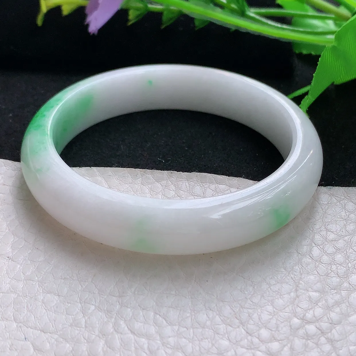 yh自然光58*12.6*7.5平安镯 天然缅甸翡翠飘阳绿宽边珠宝玉手镯 玉手环