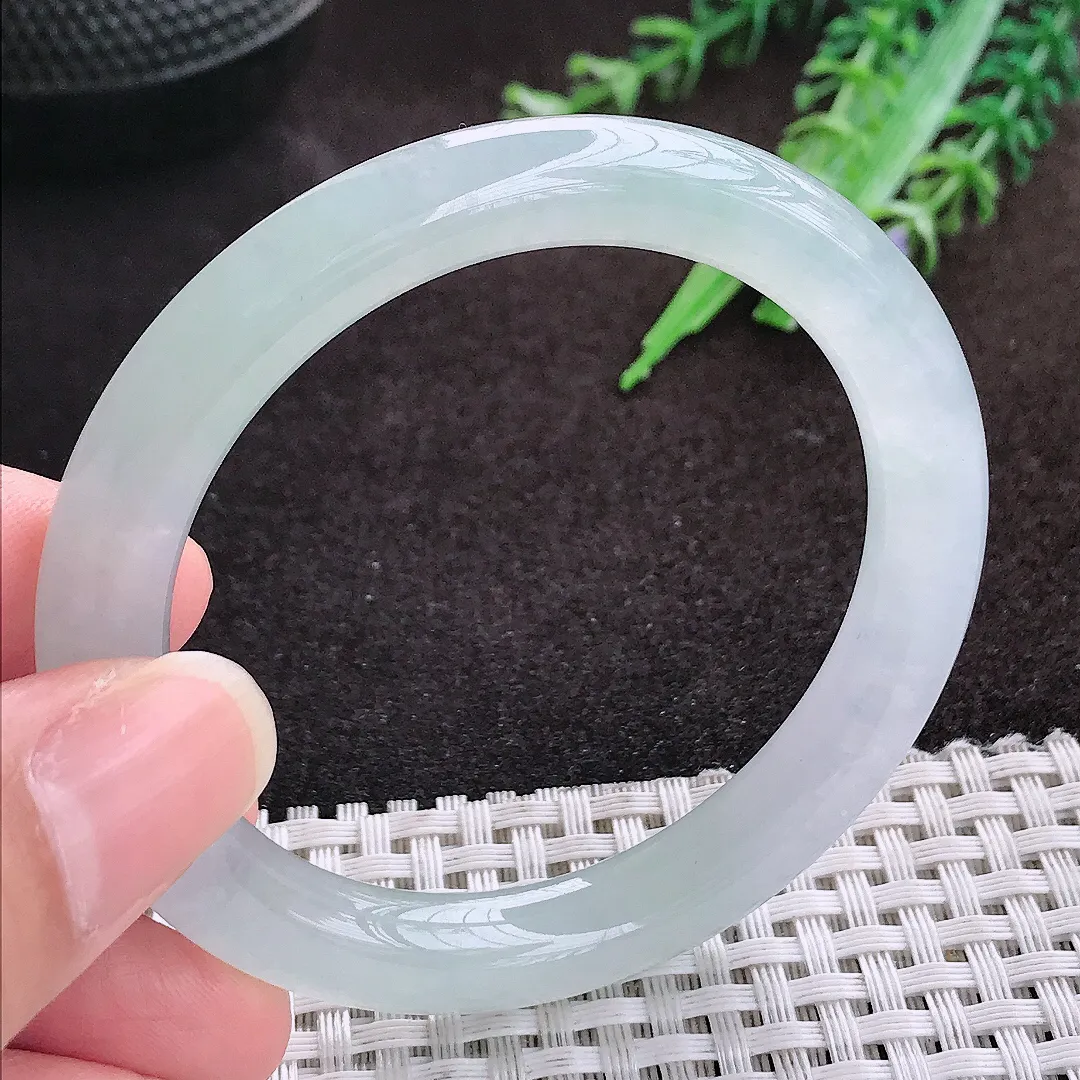 自然光51.5/8.6老坑冰透果冻胶冰晴圆条手镯翡翠玉镯手环小圈口