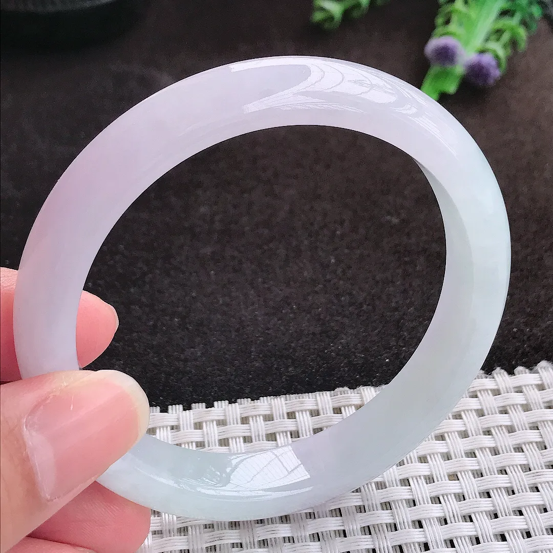 自然光59/11.2/7.8老坑冰胶果冻冰纯浅紫手镯宽边翡翠玉镯手环