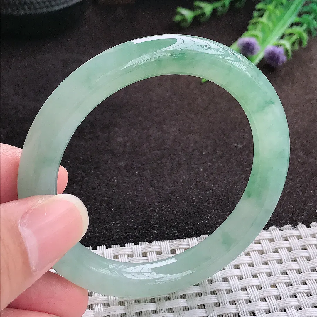 自然光52.5/9.2老坑冰胶果冻飘花圆条手镯翡翠玉镯手环