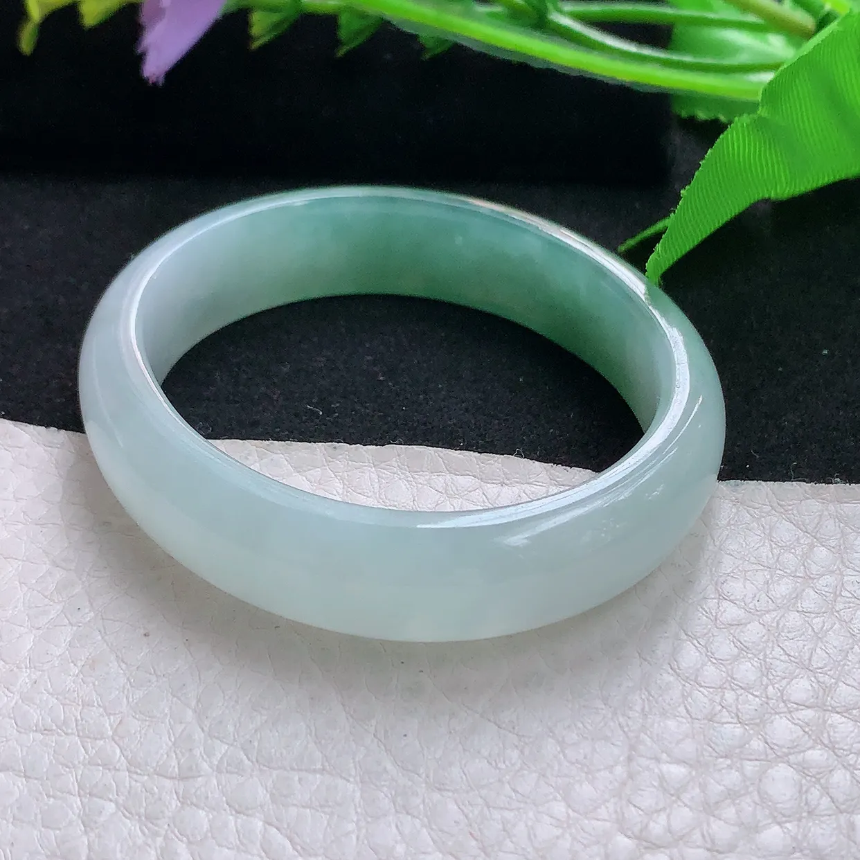 yh小圈口53.5*45.5*12.5*6.5贵妃镯 天然缅甸翡翠冰胶半山水宽边珠宝玉手镯