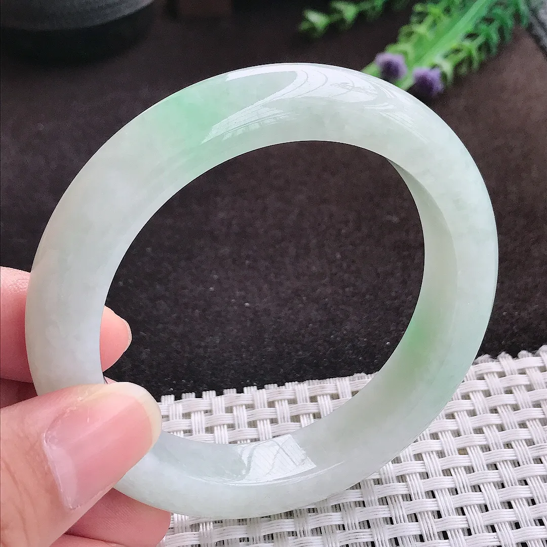 自然光57.8/12.7/9.7老坑冰润起胶冰晴手镯宽边翡翠玉镯手环