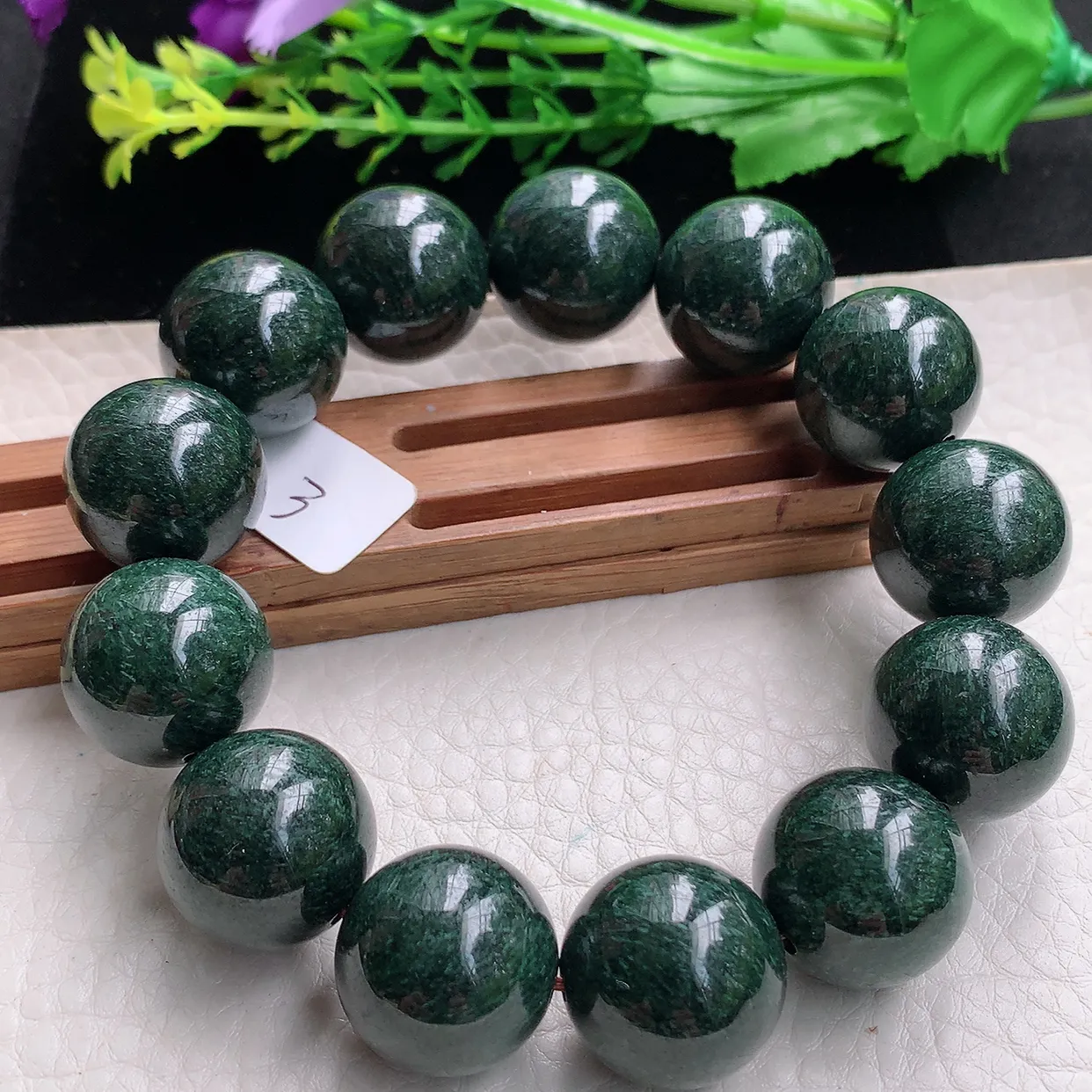 ss自然光18.2mm天然缅甸翡翠满绿大颗粒18.2mm圆珠玉手链 玉手串