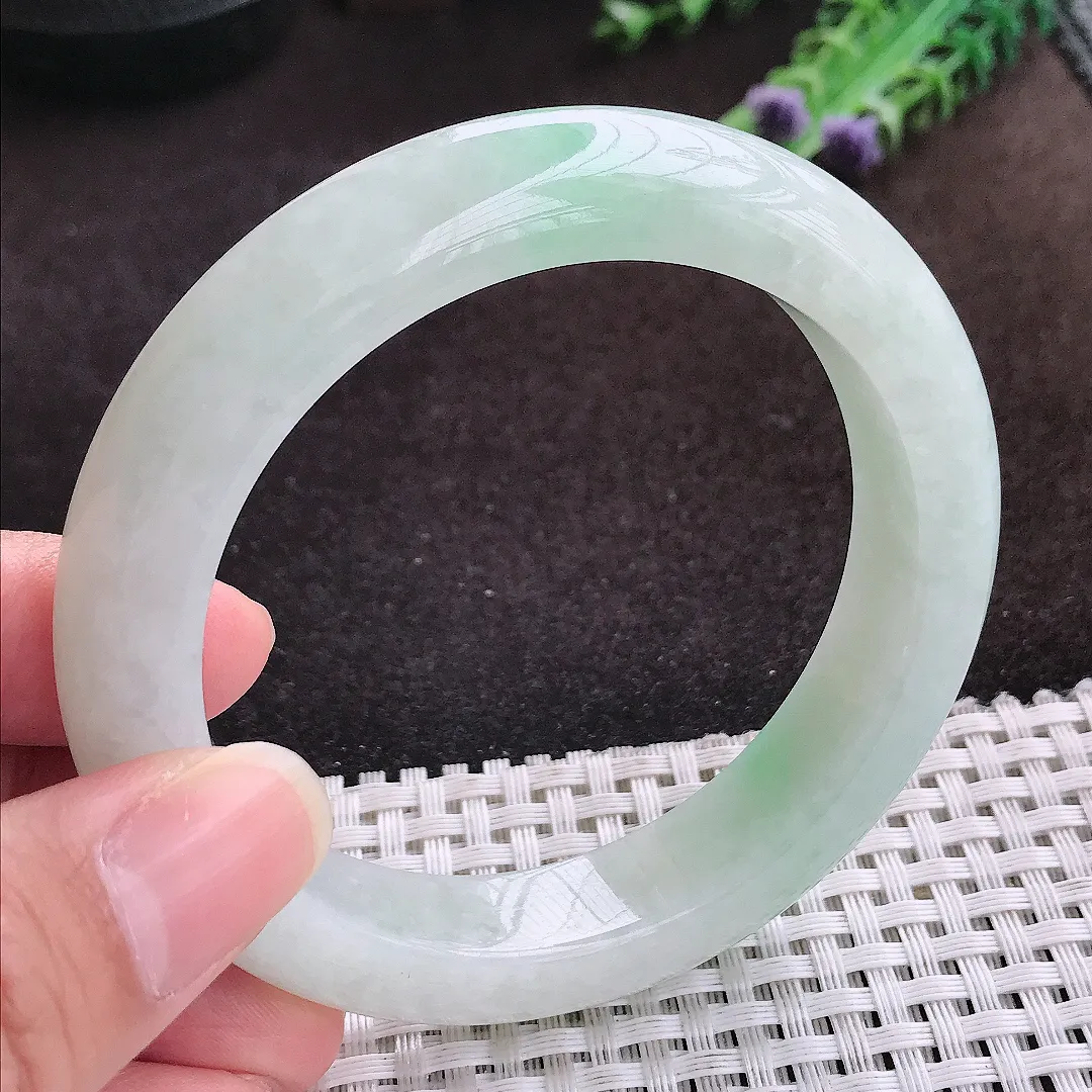 自然光57.8/12.7/9.7老坑冰润起胶冰晴手镯宽边翡翠玉镯手环