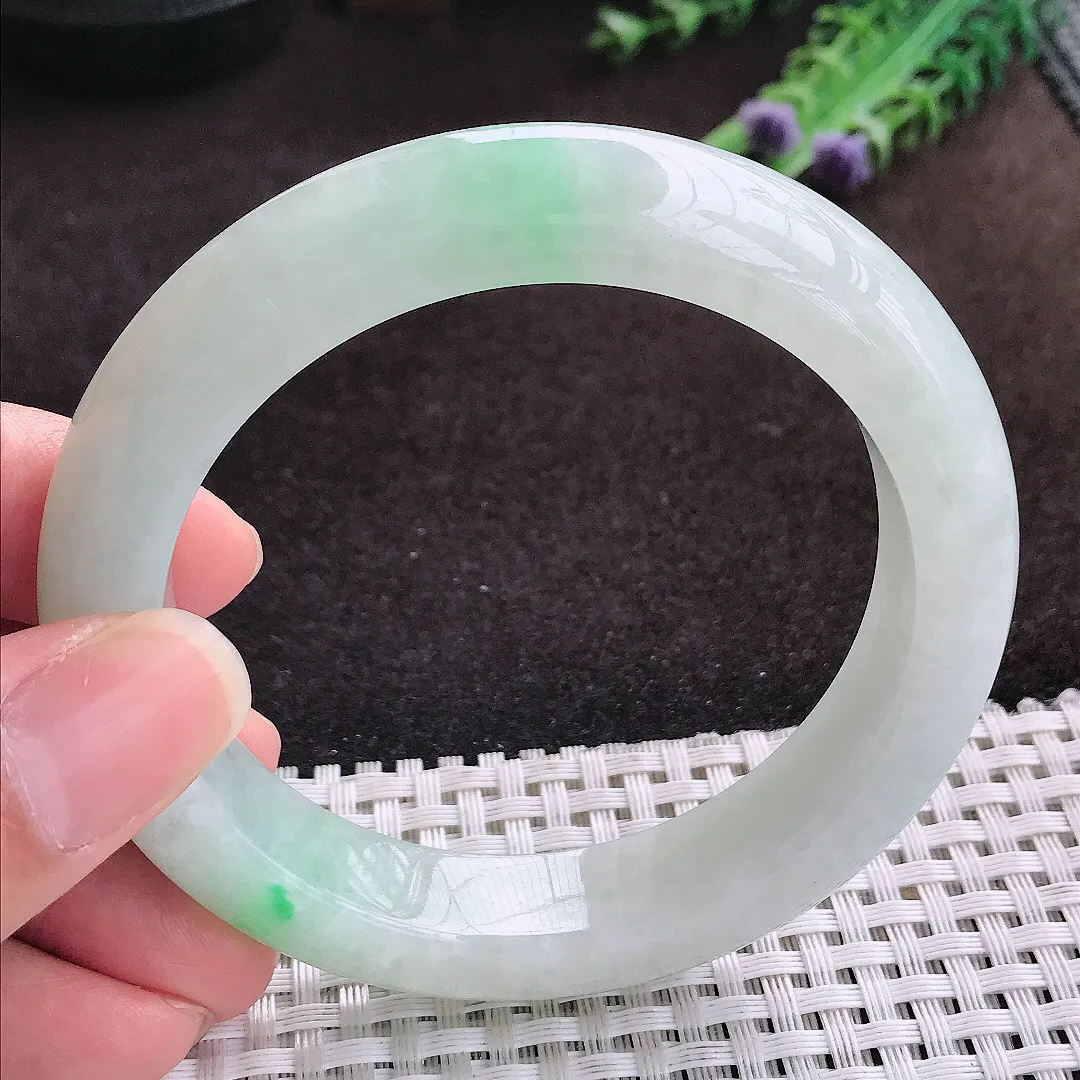 自然光57.8/12.7/9.7老坑冰润起胶冰晴手镯宽边翡翠玉镯手环