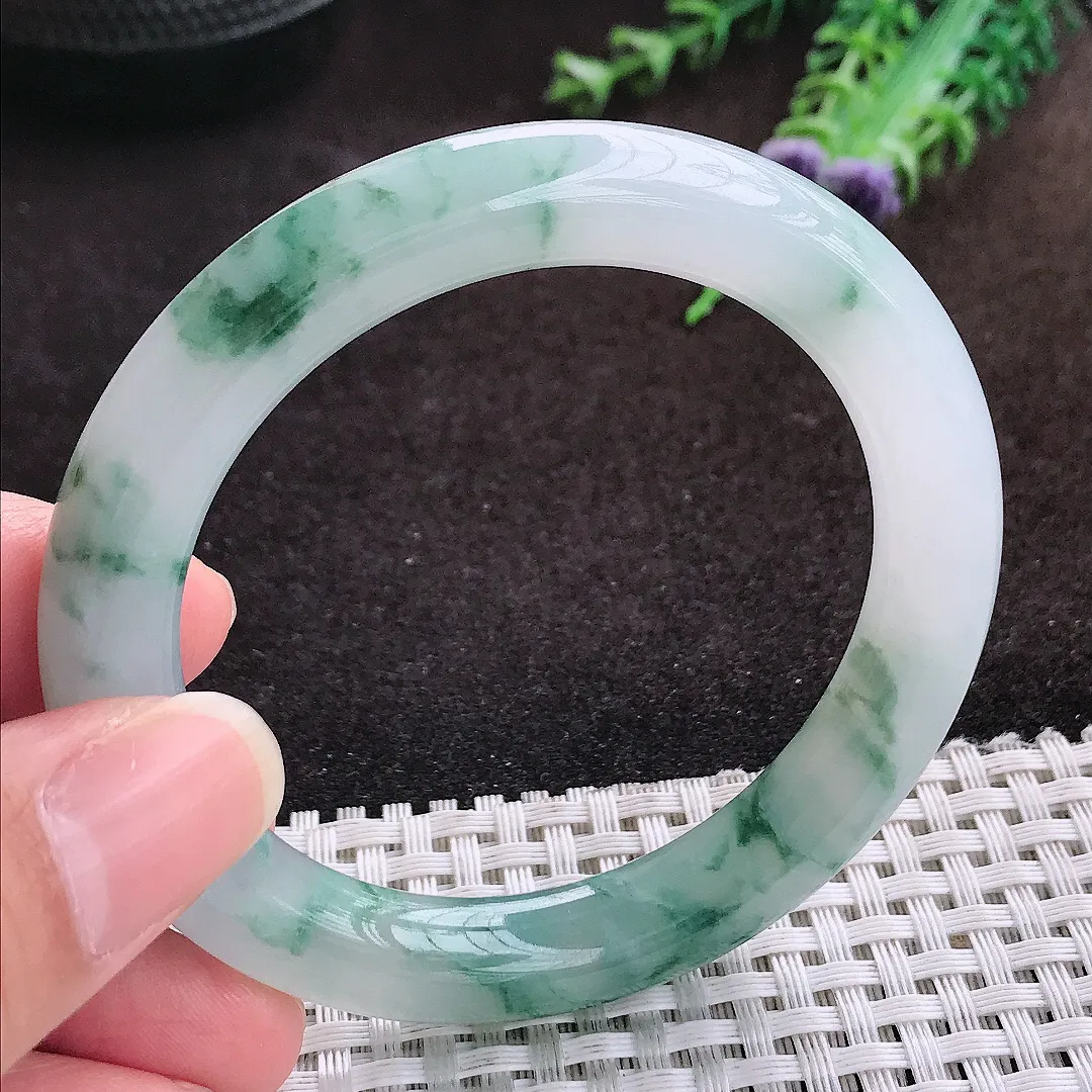 自然光53/9.6老坑冰胶果冻冰飘花圆条手镯翡翠玉镯手环