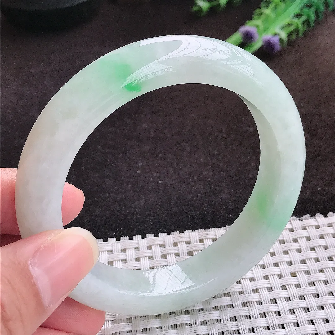 自然光57.8/12.7/9.7老坑冰润起胶冰晴手镯宽边翡翠玉镯手环
