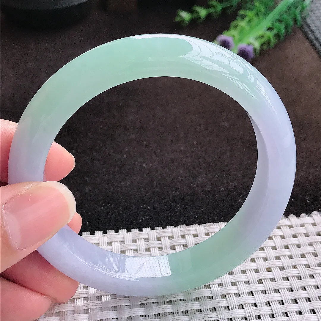 自然光60/11.8/9.2老坑冰胶果冻春带彩手镯宽边翡翠玉镯手环