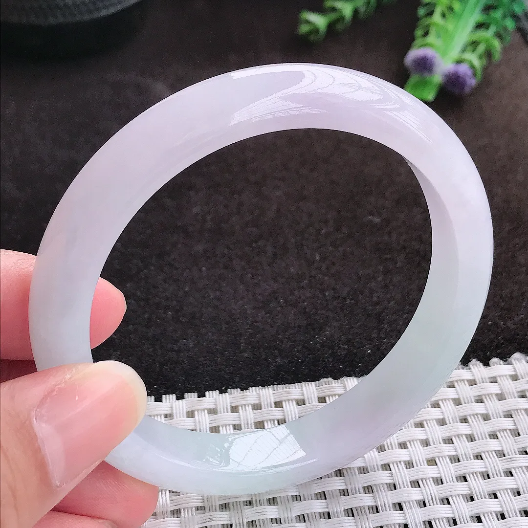 自然光59/11.2/7.8老坑冰胶果冻冰纯浅紫手镯宽边翡翠玉镯手环