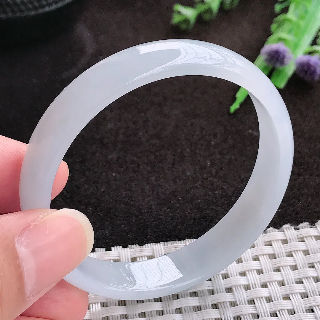 自然光51/11.3/4.8老坑秀气冰润白月光小圈口手镯宽边翡翠玉镯手环