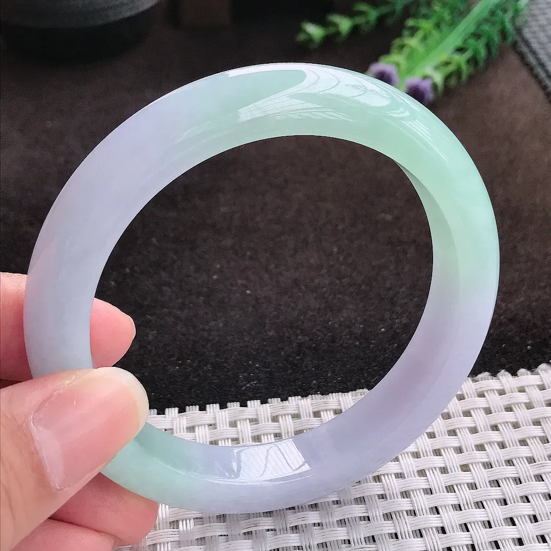 自然光60/11.8/9.2老坑冰胶果冻春带彩手镯宽边翡翠玉镯手环