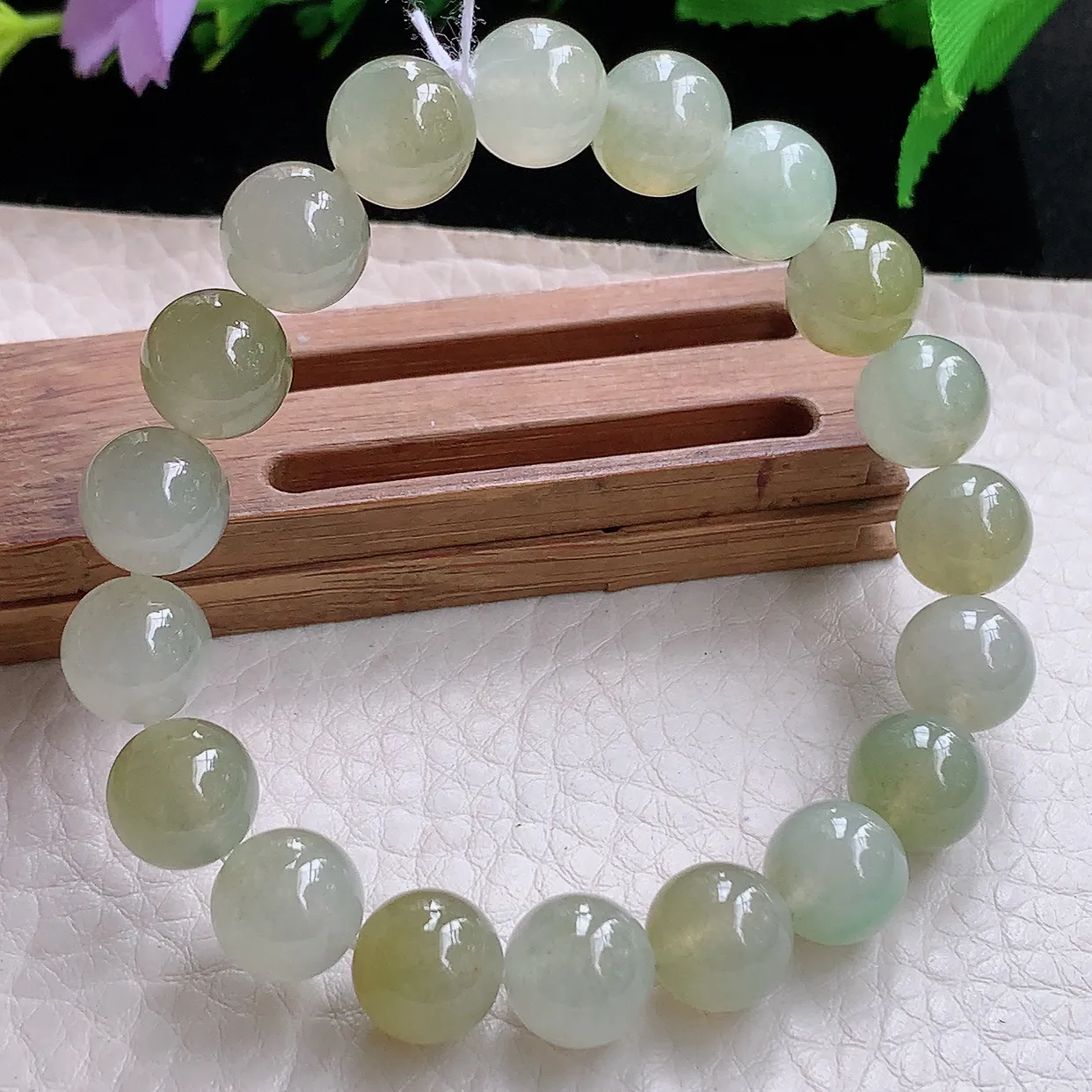 ss自然光9.8mm天然缅甸翡翠冰双彩9.8mm圆珠玉手链 玉手串