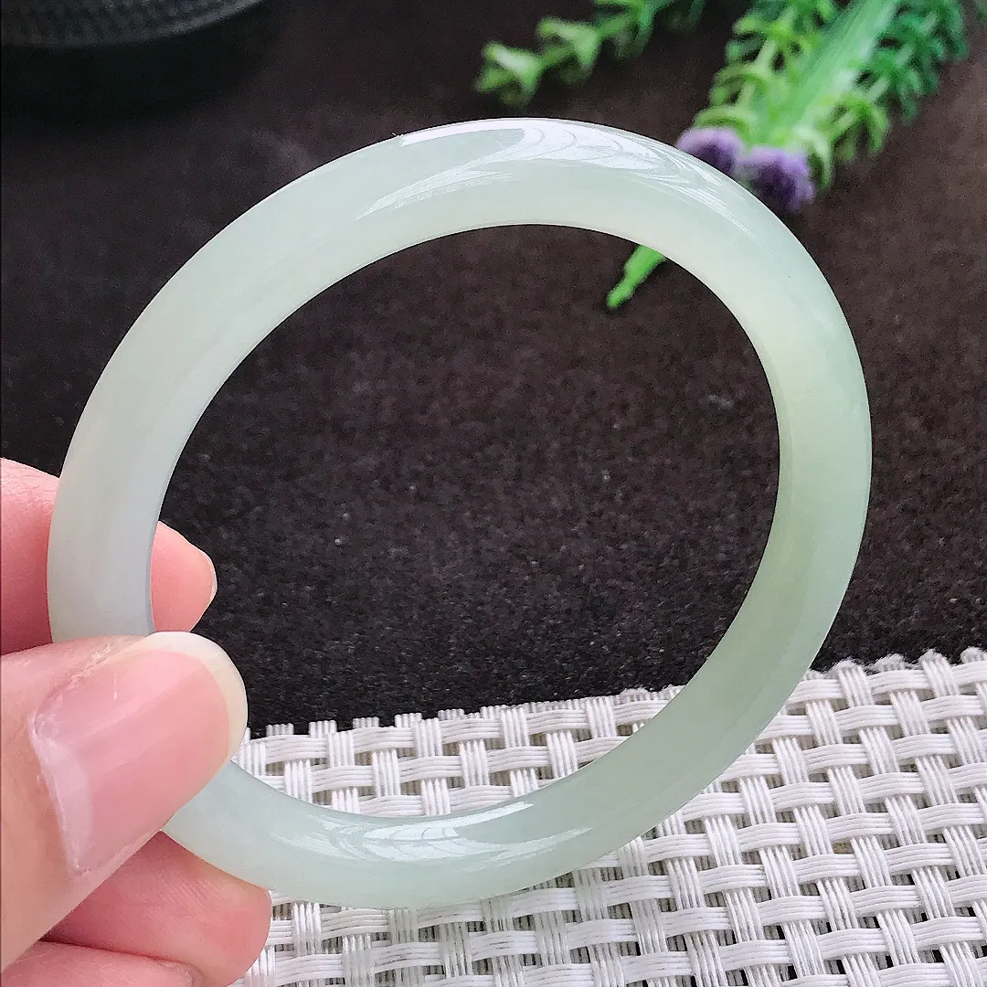 自然光53.5/7.6老坑冰润起胶冰晴叮当手镯圆条翡翠玉镯手环