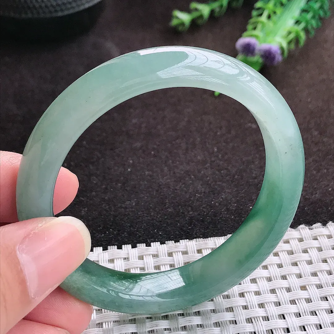 自然光53/11.6/7.9老坑冰胶水灵飘花手镯宽边翡翠玉镯手环