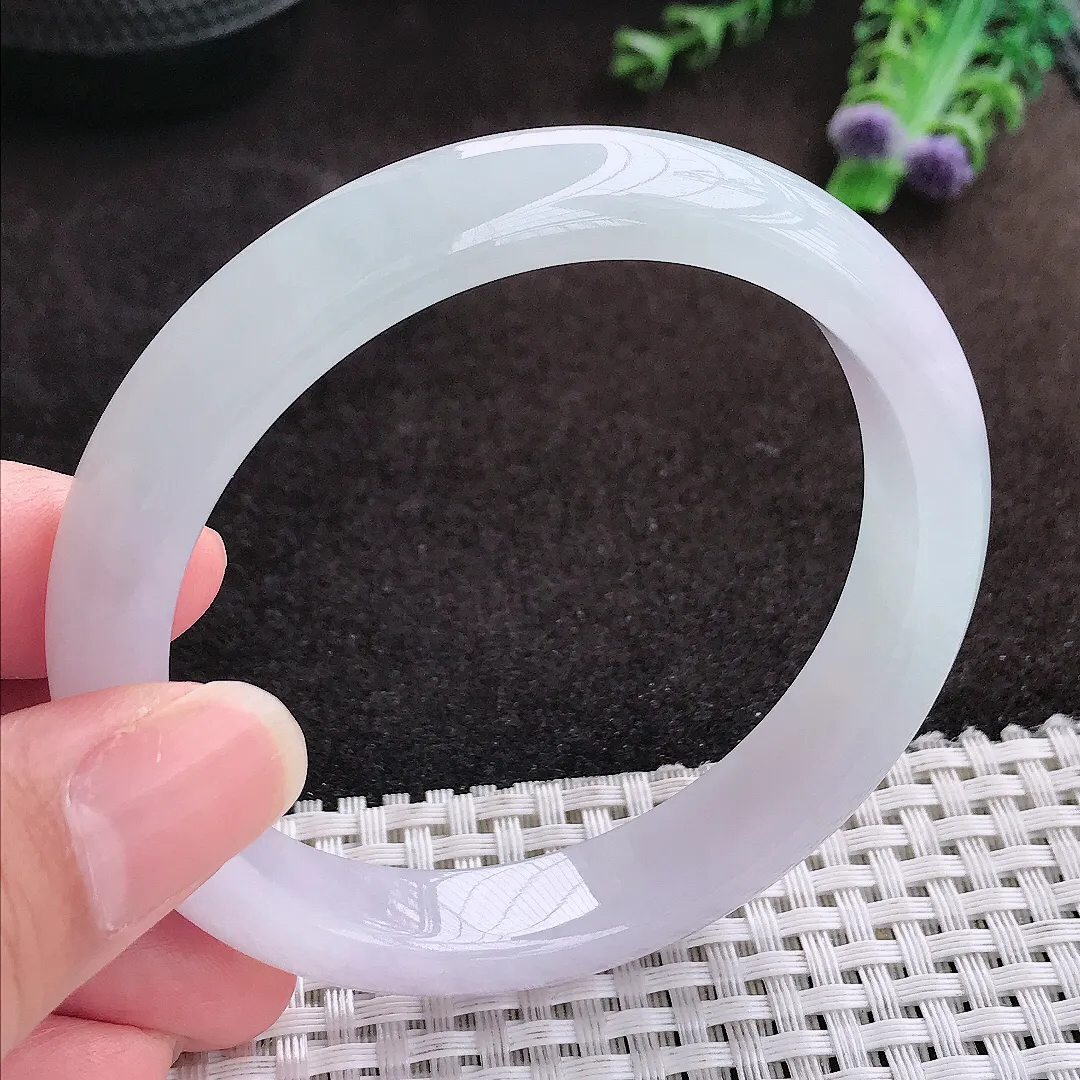 自然光59/11.2/7.8老坑冰胶果冻冰纯浅紫手镯宽边翡翠玉镯手环