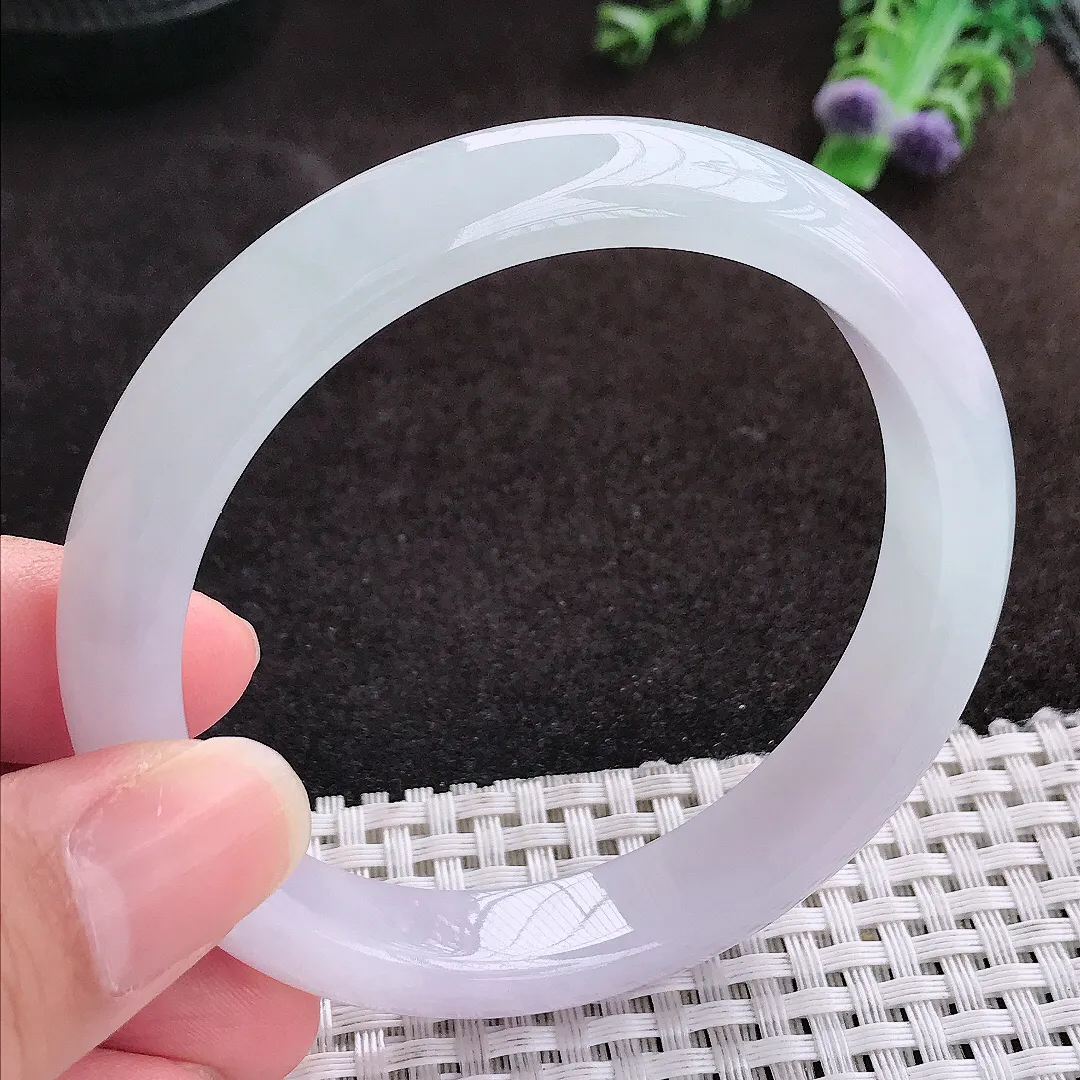 自然光59/11.2/7.8老坑冰胶果冻冰纯浅紫手镯宽边翡翠玉镯手环