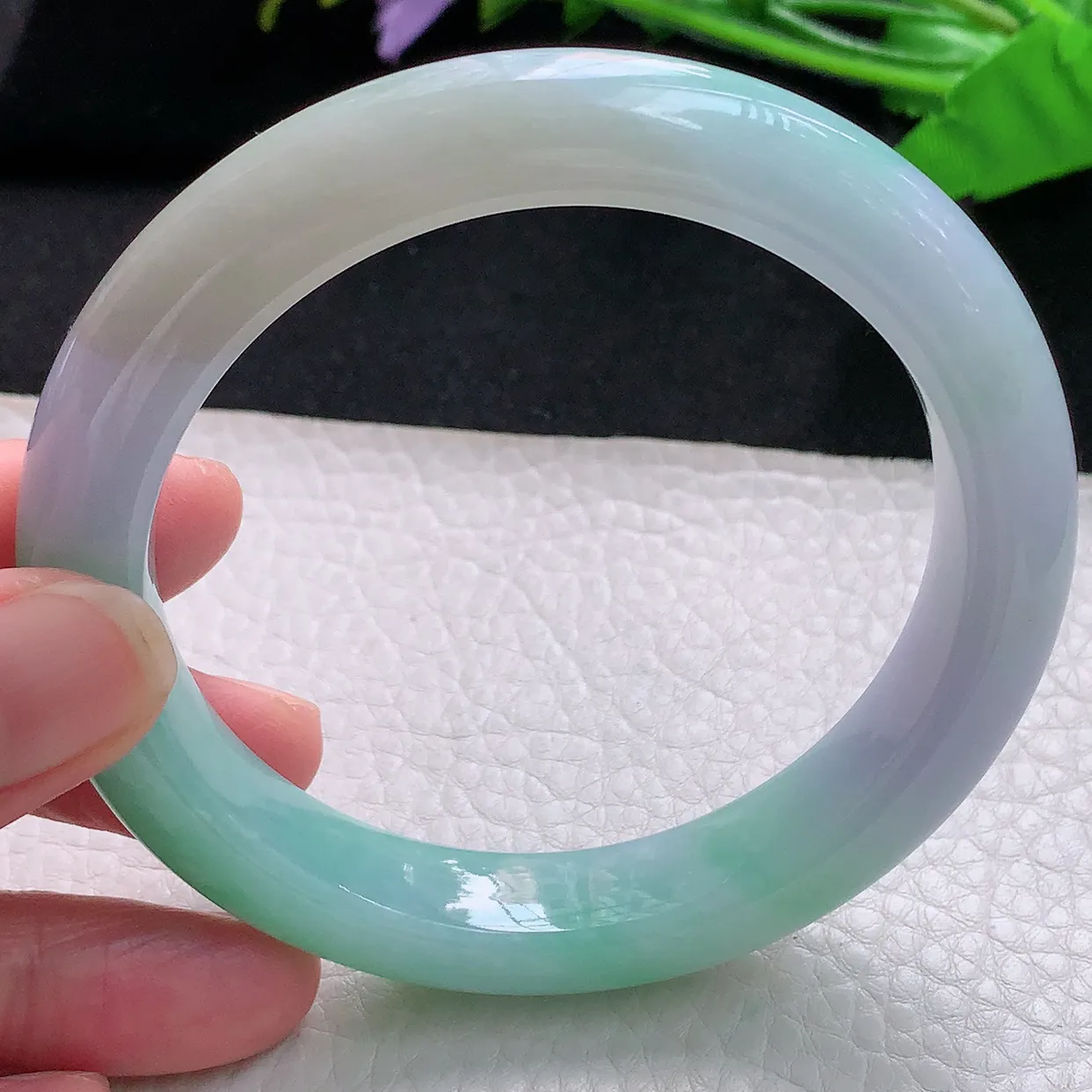 yh大圈口62.5*12.2*9.2平安镯 天然缅甸翡翠春带彩宽边珠宝玉手镯 玉手环