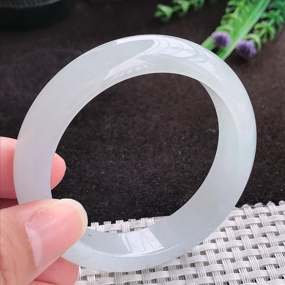 自然光54.5/13.3/8.4老坑冰透果冻胶白冰手镯宽边翡翠玉镯手环