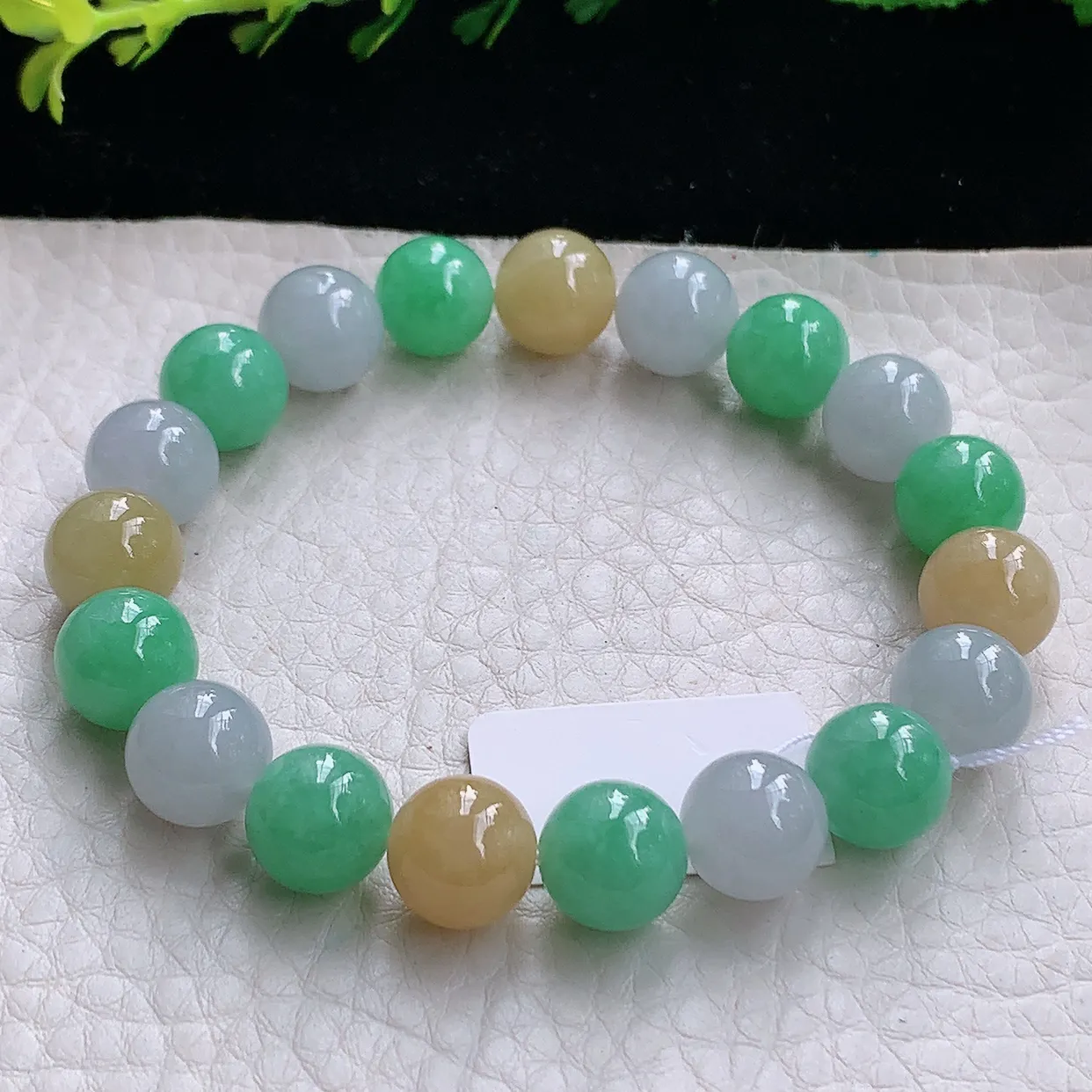 ss自然光9.7mm天然缅甸翡翠冰三彩9.7mm圆珠玉手链 玉手串