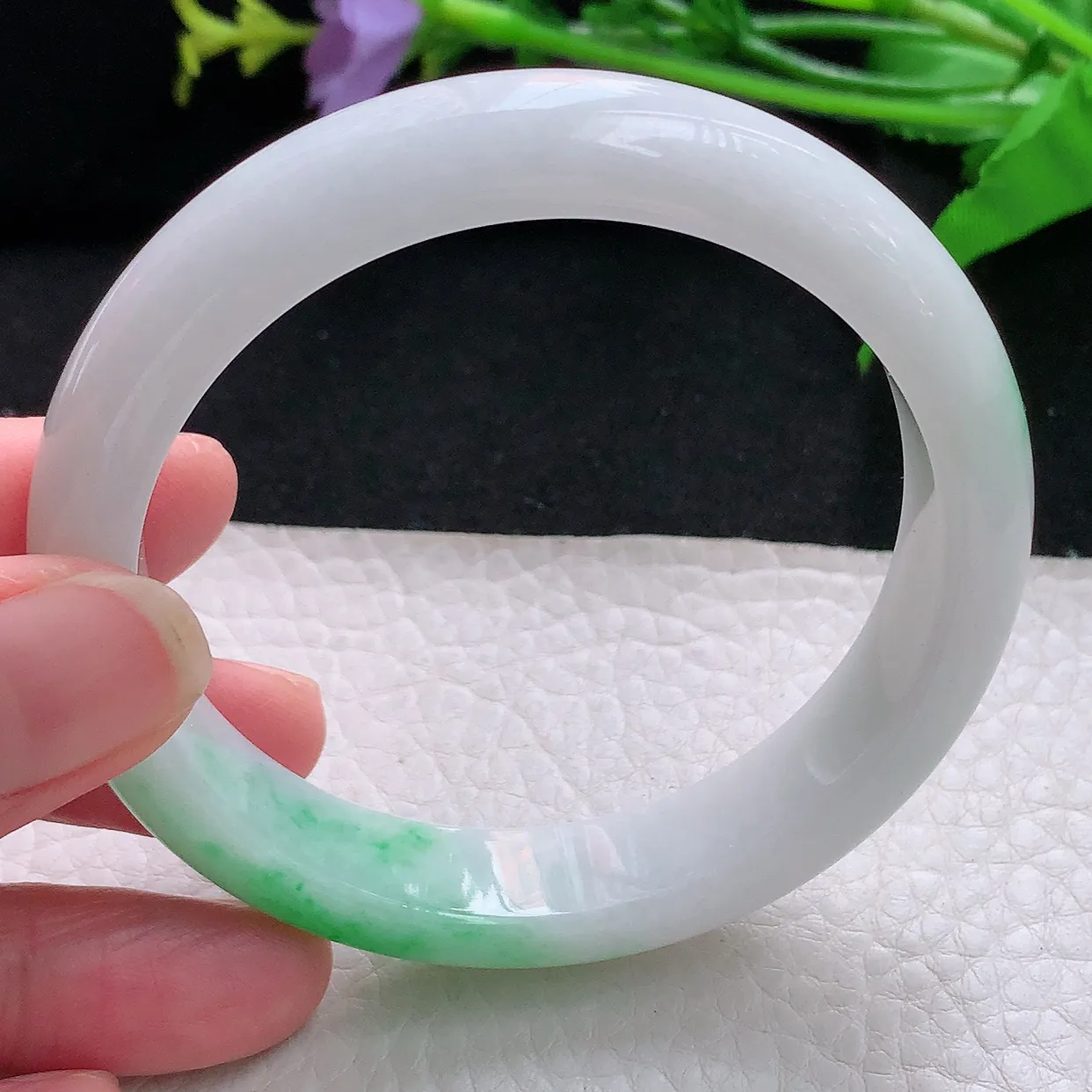 yh自然光58*12.6*7.5平安镯 天然缅甸翡翠飘阳绿宽边珠宝玉手镯 玉手环