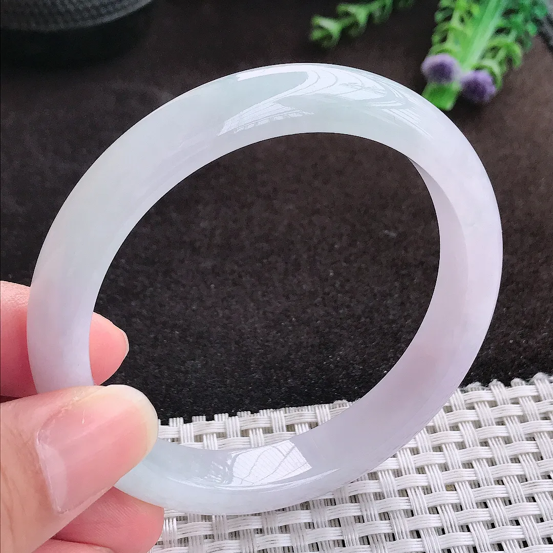 自然光59/11.2/7.8老坑冰胶果冻冰纯浅紫手镯宽边翡翠玉镯手环