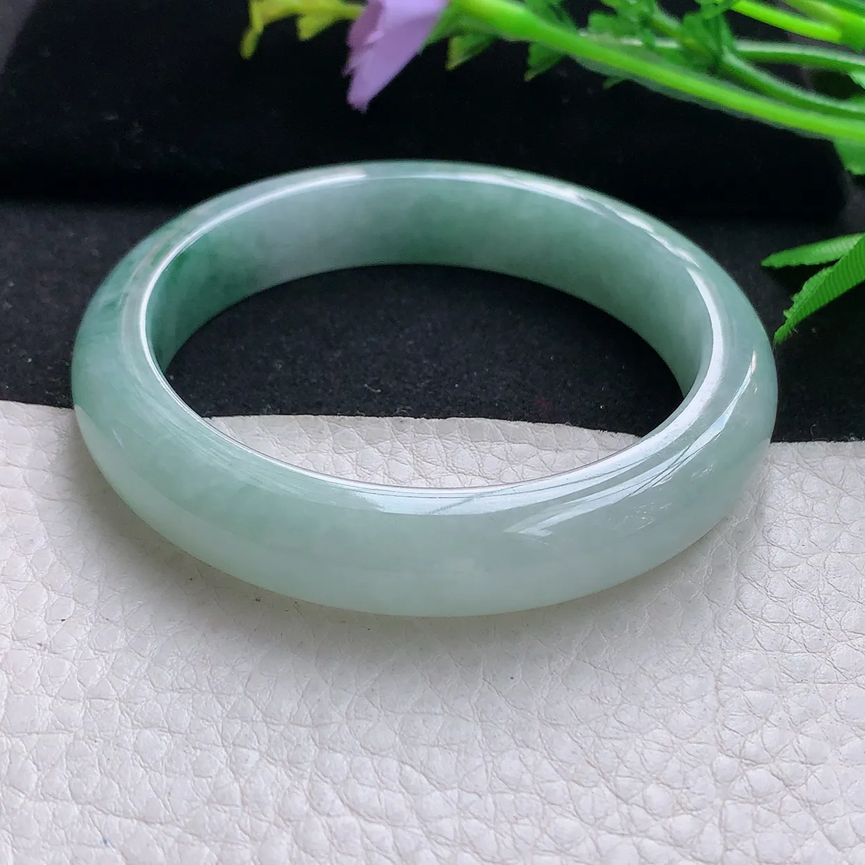 hy自然光57.5*12*8.2平安镯 天然缅甸翡翠飘花宽边珠宝玉手镯 玉手环